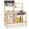 Patio Wooden Pretend Play Kitchen with Plants Observation Room for Kids Outdoor-Natural