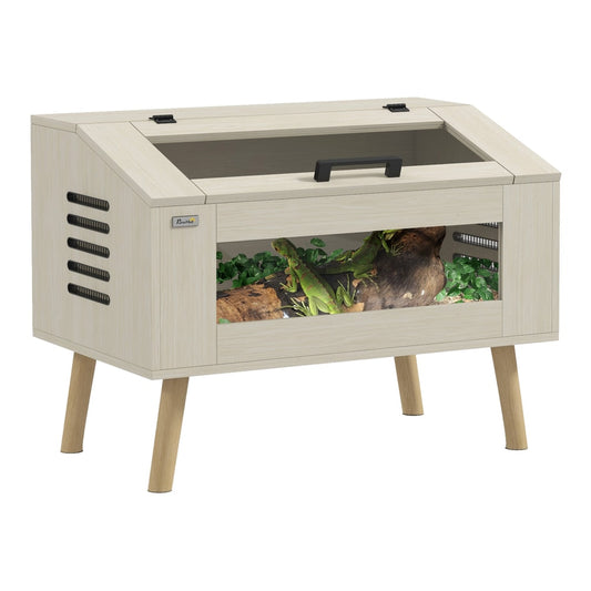 PawHut 111L Vivarium for Snakes, a light wood effect reptile house with tempered glass windows and a hinged top