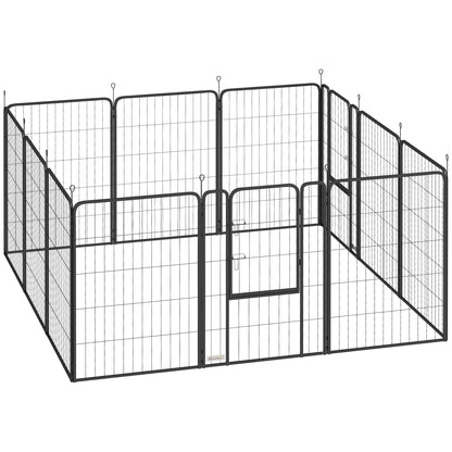 PawHut 12-Panel Solid Dog Playpen with Doors in Black
