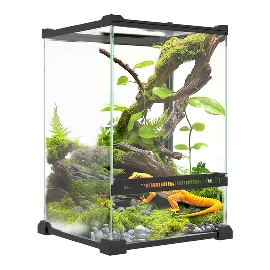 PawHut 12L Vivarium for Lizards, a glass terrarium with a decorative landscape and a lizard inside