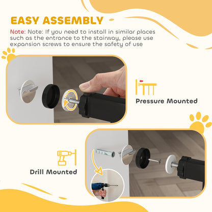 Close-up of the pressure mounted and drill mounted fixing options for the tall dog gate