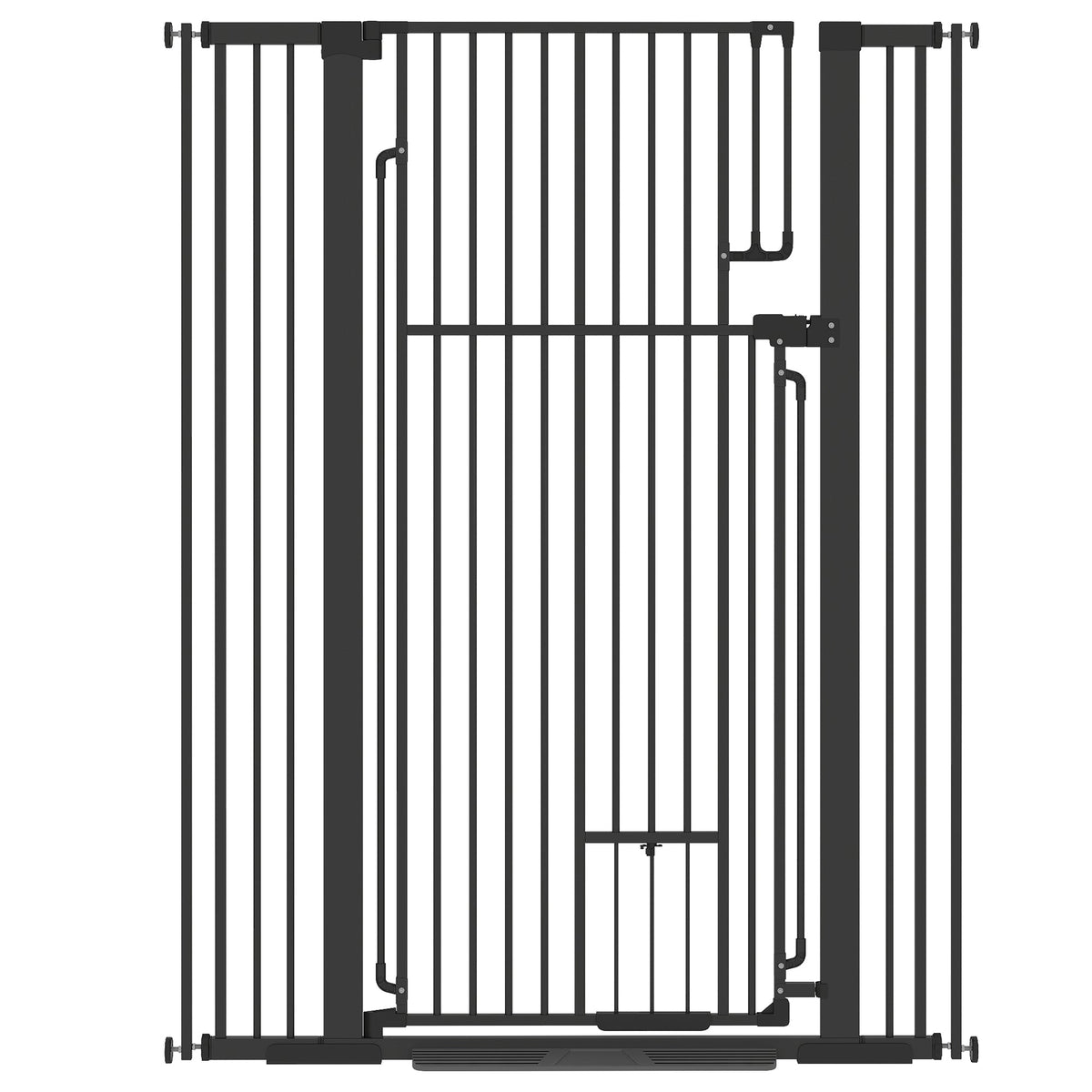 PawHut 135cm Extra Tall Dog Gate with Cat Door, a tall black metal pressure mounted safety gate