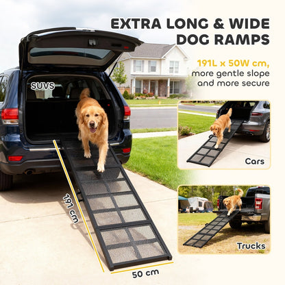 The extra long and wide pet ramp for cars, SUVs and trucks