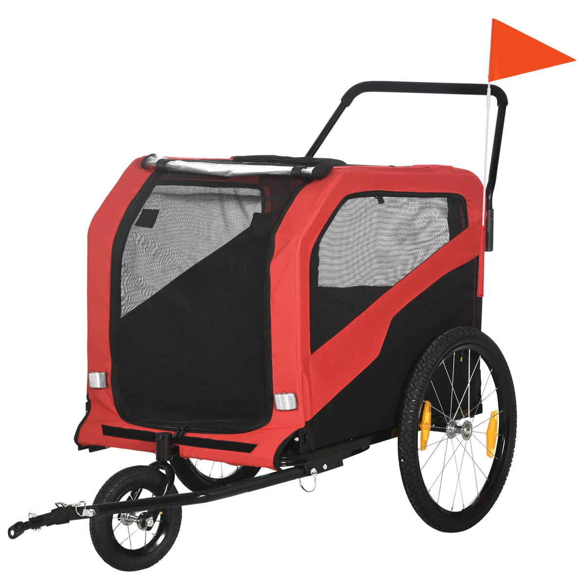PawHut 2 in 1 Dog Bike Trailer Pet Stroller in red and black with a hitch attachment