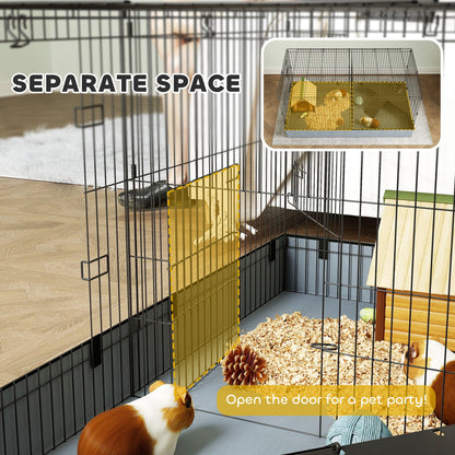 The small animal cage interior showing a divider panel creating two separate areas