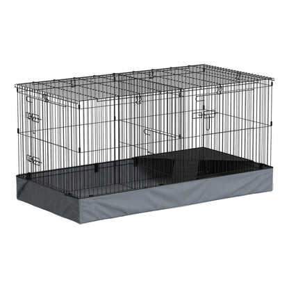 PawHut 2 in 1 Guinea Pig Cage with a black wire frame and a grey waterproof fabric base