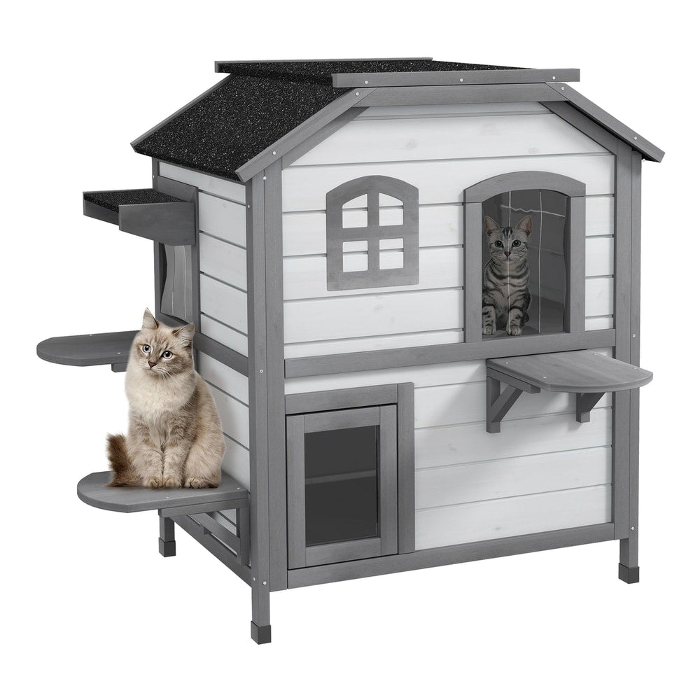 PawHut 2-Story Indoor or Outdoor Cat House with two levels and multiple perches