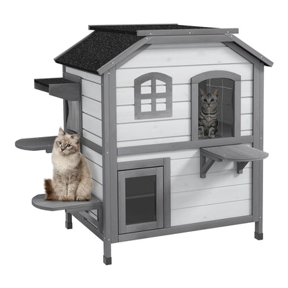 PawHut 2-Story Indoor or Outdoor Cat House with two levels and multiple perches