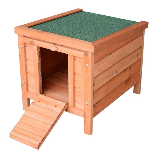 PawHut 20" Wooden Guinea Pigs Hutches-Fir Wood with a green roof and a small wooden ramp