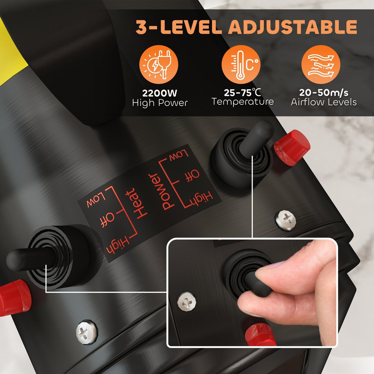 Close up of the dog grooming dryer controls for heat and airflow