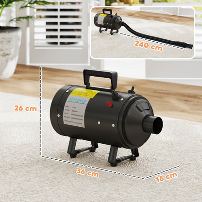 The dog grooming dryer with dimensions marked on the floor