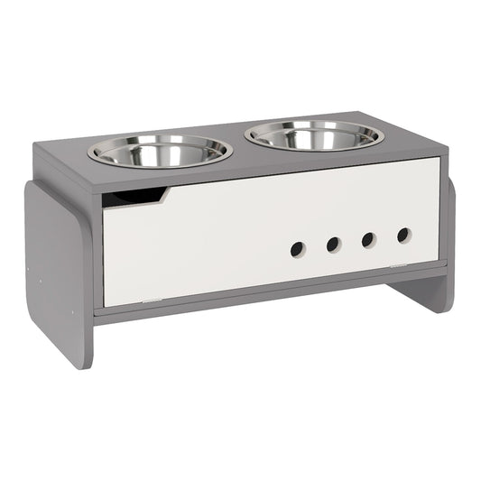 PawHut 3 Height Adjustable Raised Dog Bowls in Grey