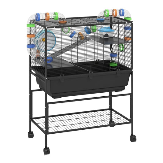 PawHut 3 Tier Large Hamster Cage on Wheels with internal platforms and colourful tube system