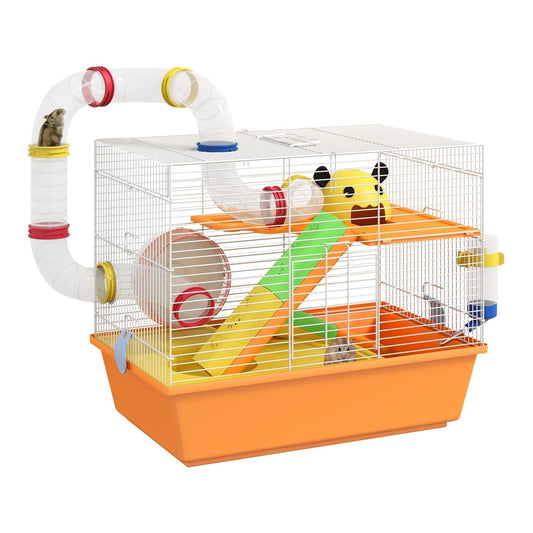 PawHut 3 Tiers Gerbil Cage, a multi-level hamster hutch with tubes, wheel and ladder