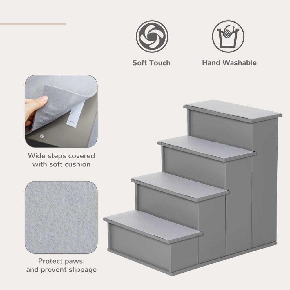 Close up of the non-slip carpet on the pet steps and a detail of the fabric