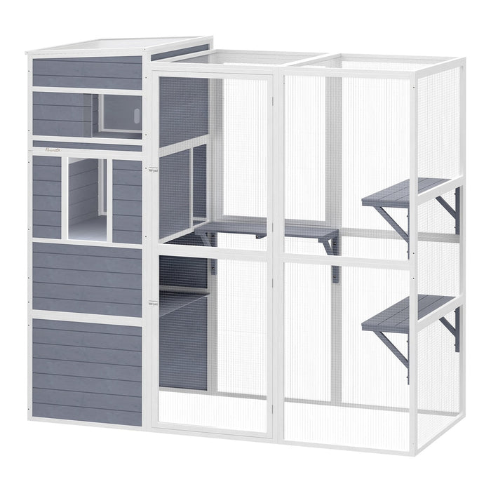 PawHut 4-Tier Wooden Catio Cat Outdoor Enclosure with resting rooms and platforms