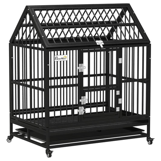 PawHut 43" Heavy Duty Dog Crate on Wheels in Black