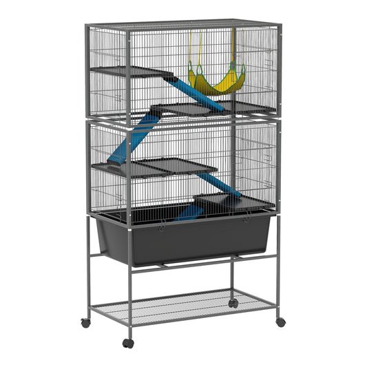 PawHut 5 Levels Rolling Small Animal Cage with deep tray and hammock