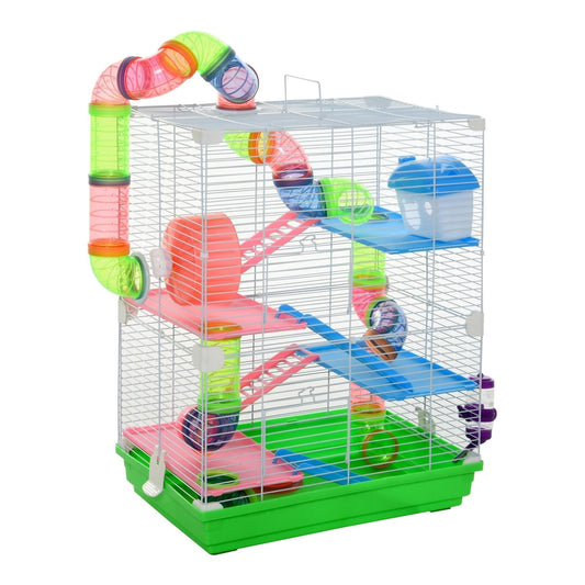 PawHut 5 Tier Hamster Cage with colourful tubes and accessories