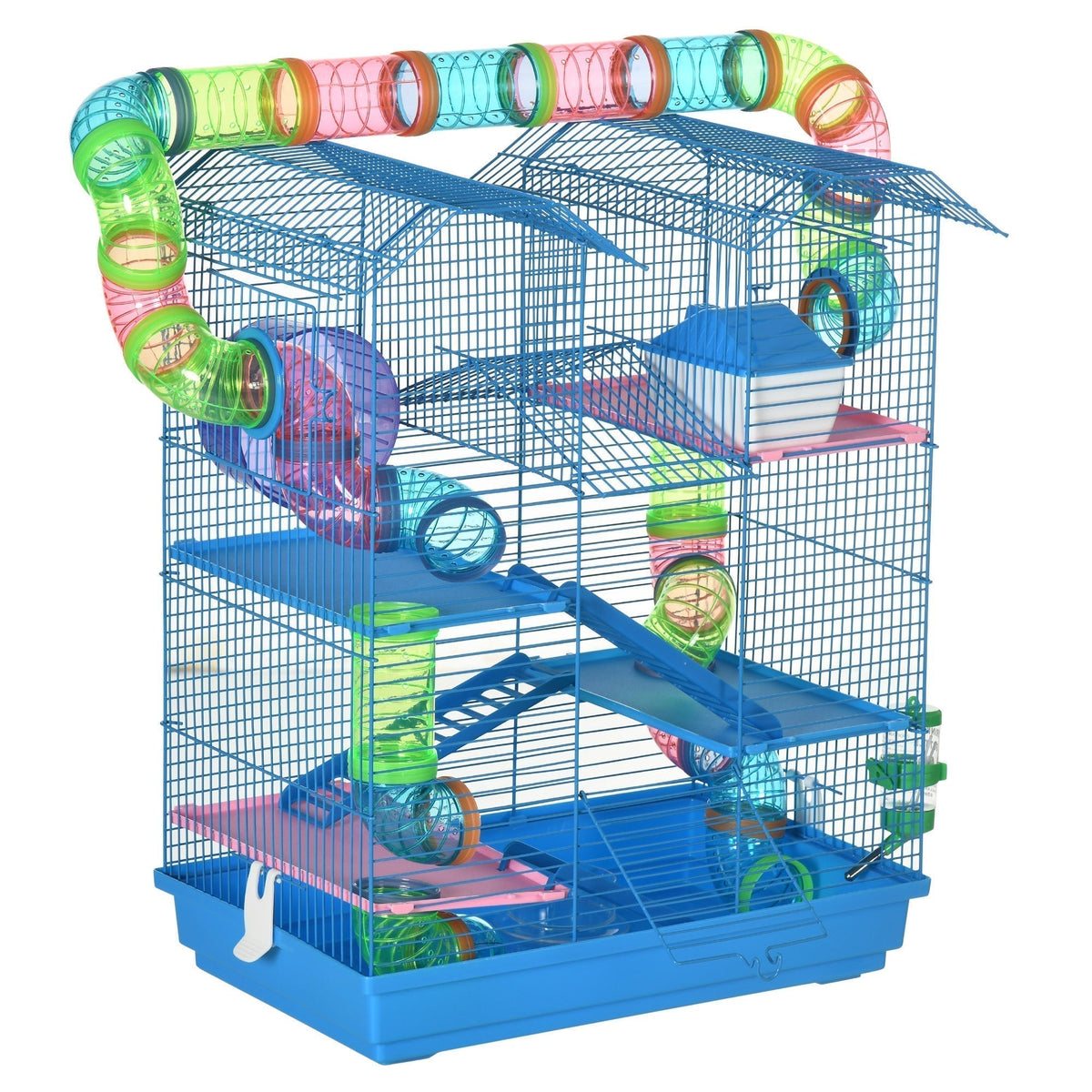 PawHut 5 Tier Hamster Cage Carrier Habitat with colourful tunnels and exercise equipment
