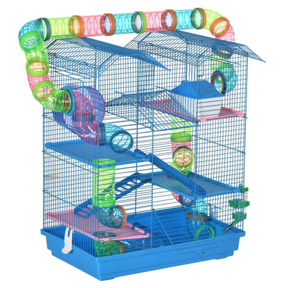PawHut 5 Tier Hamster Cage Carrier Habitat with colourful tunnels and exercise equipment