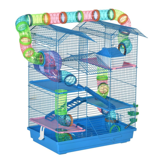 PawHut 5 Tier Hamster Cage Carrier Habitat with colourful tunnels and exercise equipment