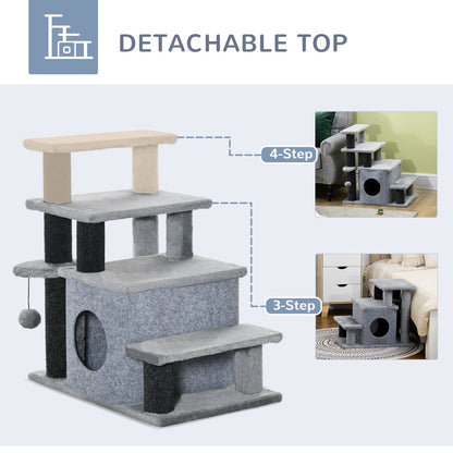 Diagram showing the detachable top and step configurations of the pet steps