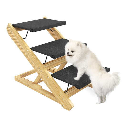 PawHut Adjustable Dog Steps in a Natural Wood Finish