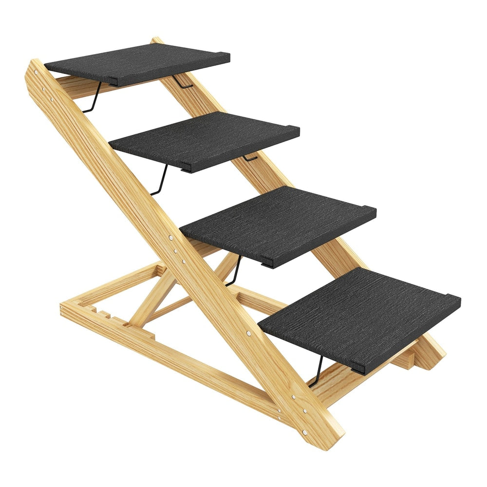 PawHut Adjustable Dog Steps with a wooden frame and four black non-slip steps