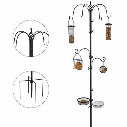 Pawhut Bird Feeding Station Kit with close-ups of the top hooks and the ground stake base