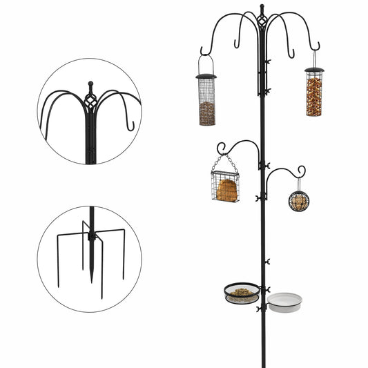 Pawhut Bird Feeding Station Kit with close-ups of the top hooks and the ground stake base