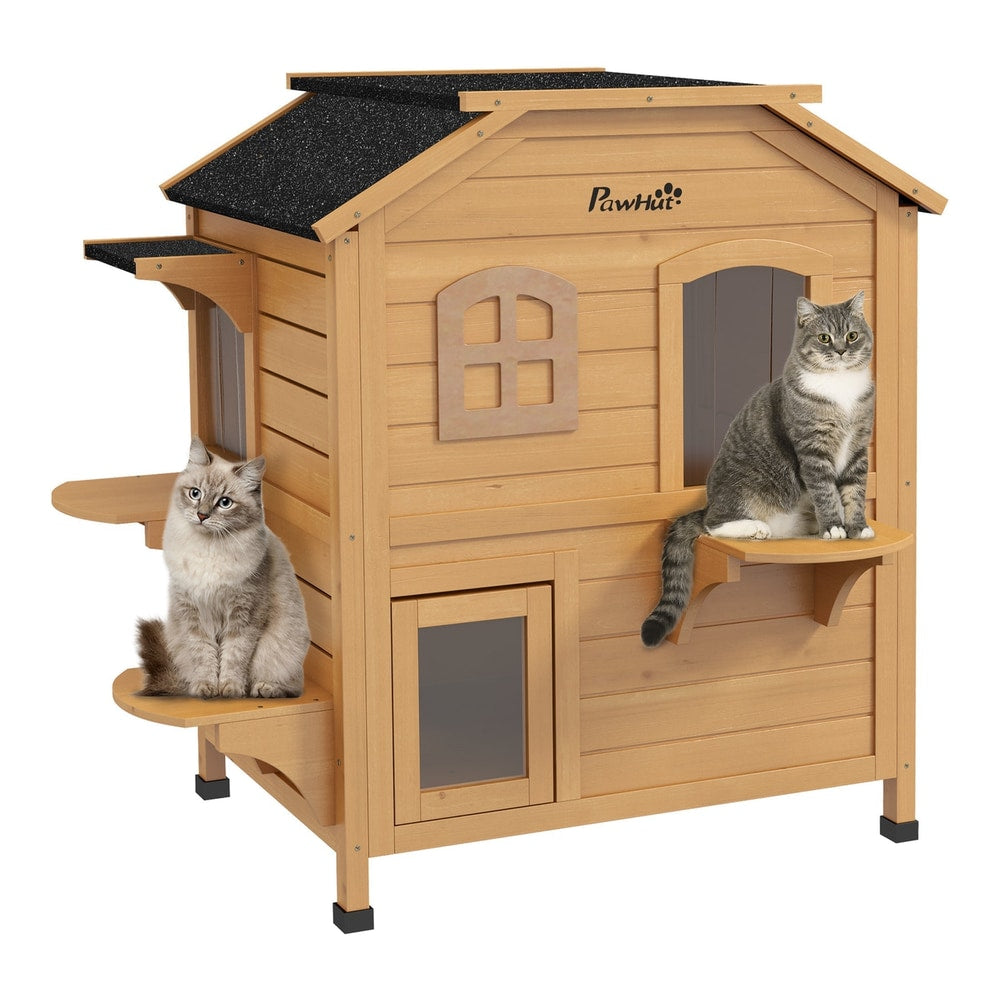 PawHut 2-story Cat House Outdoor with two levels and platforms for cats