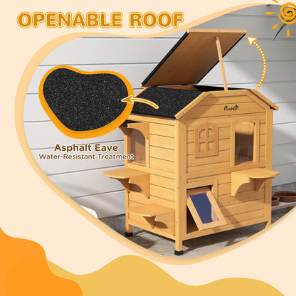 Close up of the openable roof on the weatherproof wooden cat enclosure