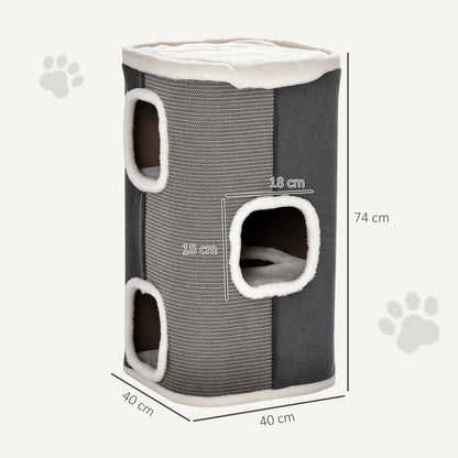 Dimensions of the grey cat tree showing height and width measurements