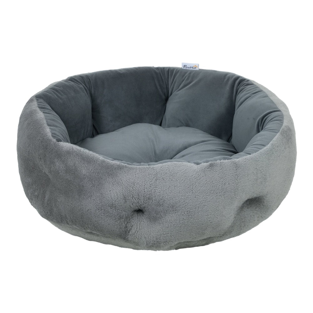 PawHut Cat Bed, a round plush pet bed in dark grey with a soft inner cushion
