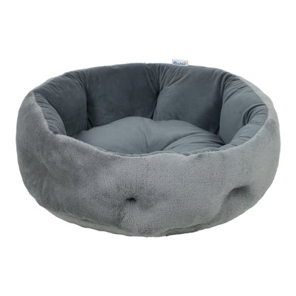 PawHut Cat Bed, a round plush pet bed in dark grey with a soft inner cushion