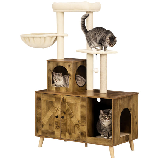 PawHut Cat Litter Box Enclosure in Rustic Brown