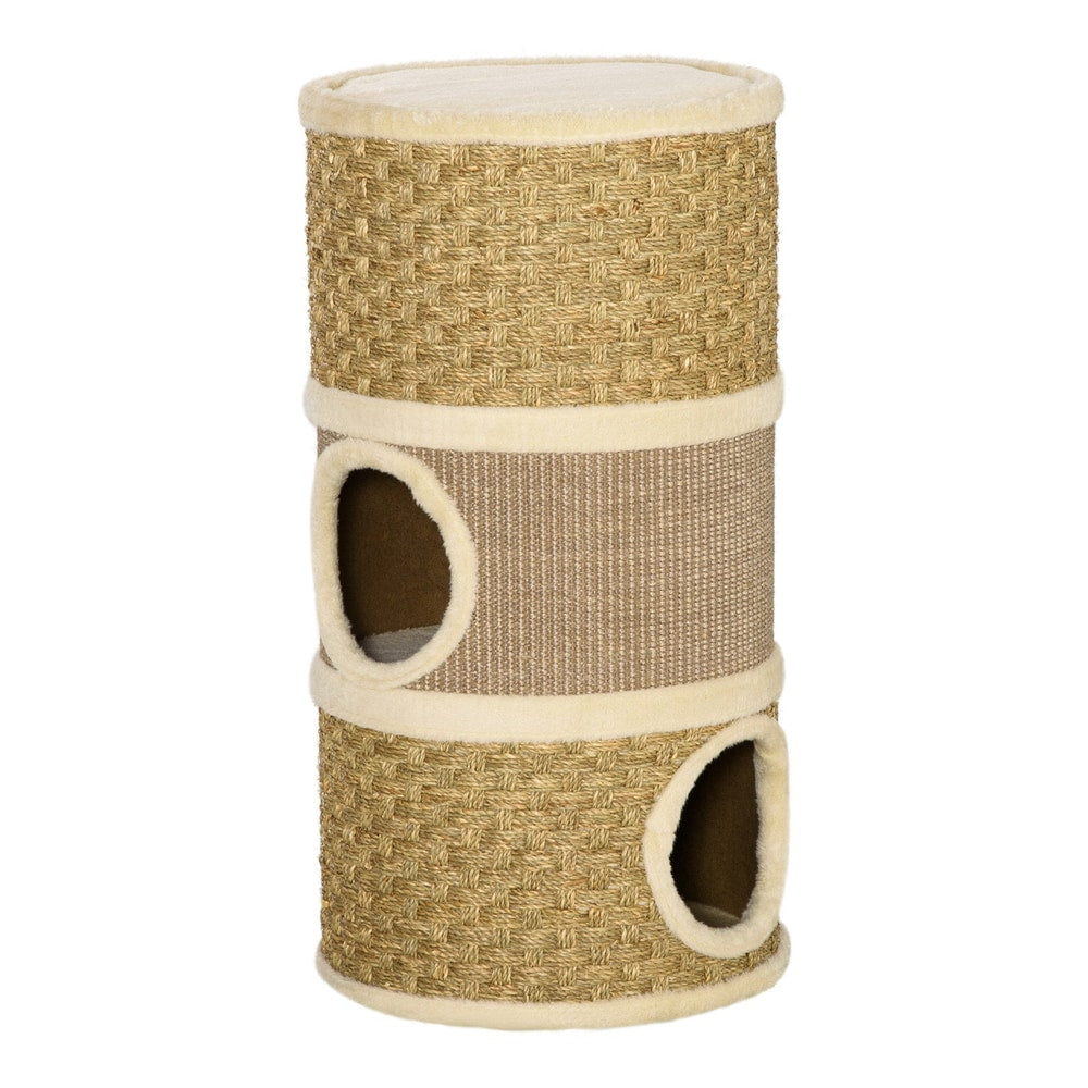PawHut Cat Scratching Barrel Kitten Tree Tower a cylindrical cat scratching post with two openings