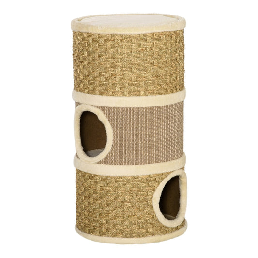 PawHut Cat Scratching Barrel Kitten Tree Tower a cylindrical cat scratching post with two openings