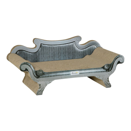 PawHut Cat Scratching Board with a grey frame and a textured beige surface in a sofa shape