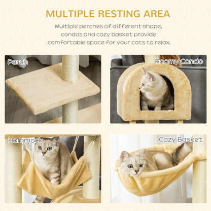 Close-up views of the different resting areas on the cat tree tower