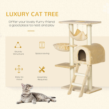 Features of the cat tree tower including sturdy structure and easy assembly