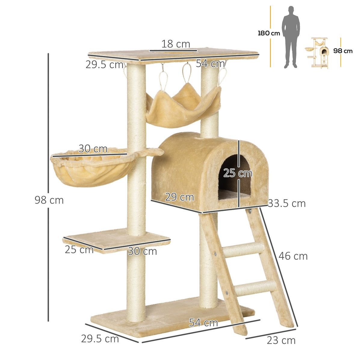 Size diagram of the cat tree tower showing dimensions in cm