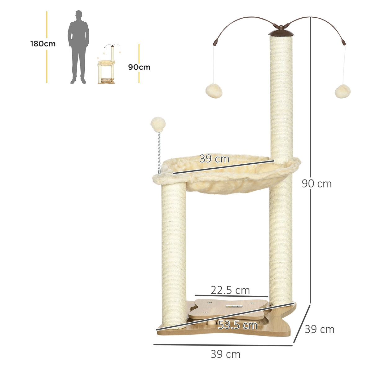 Diagram showing the dimensions of the cat tree