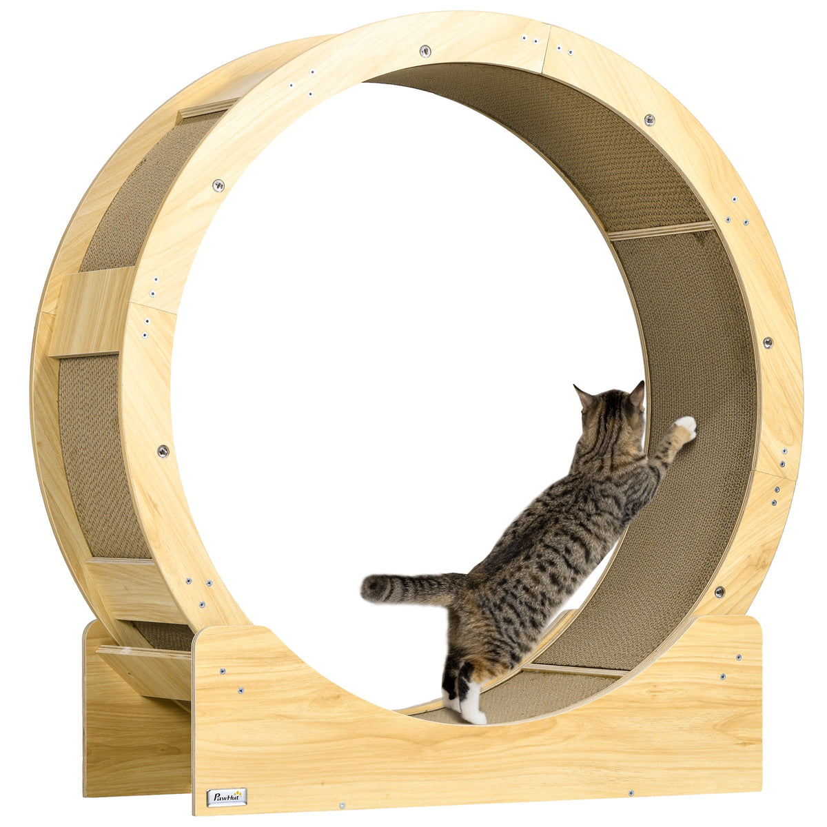 PawHut Cat Wheel with Brake, a large wooden exercise wheel with scratching pads for cats