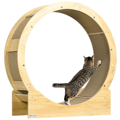 PawHut Cat Wheel with Brake, a large wooden exercise wheel with scratching pads for cats