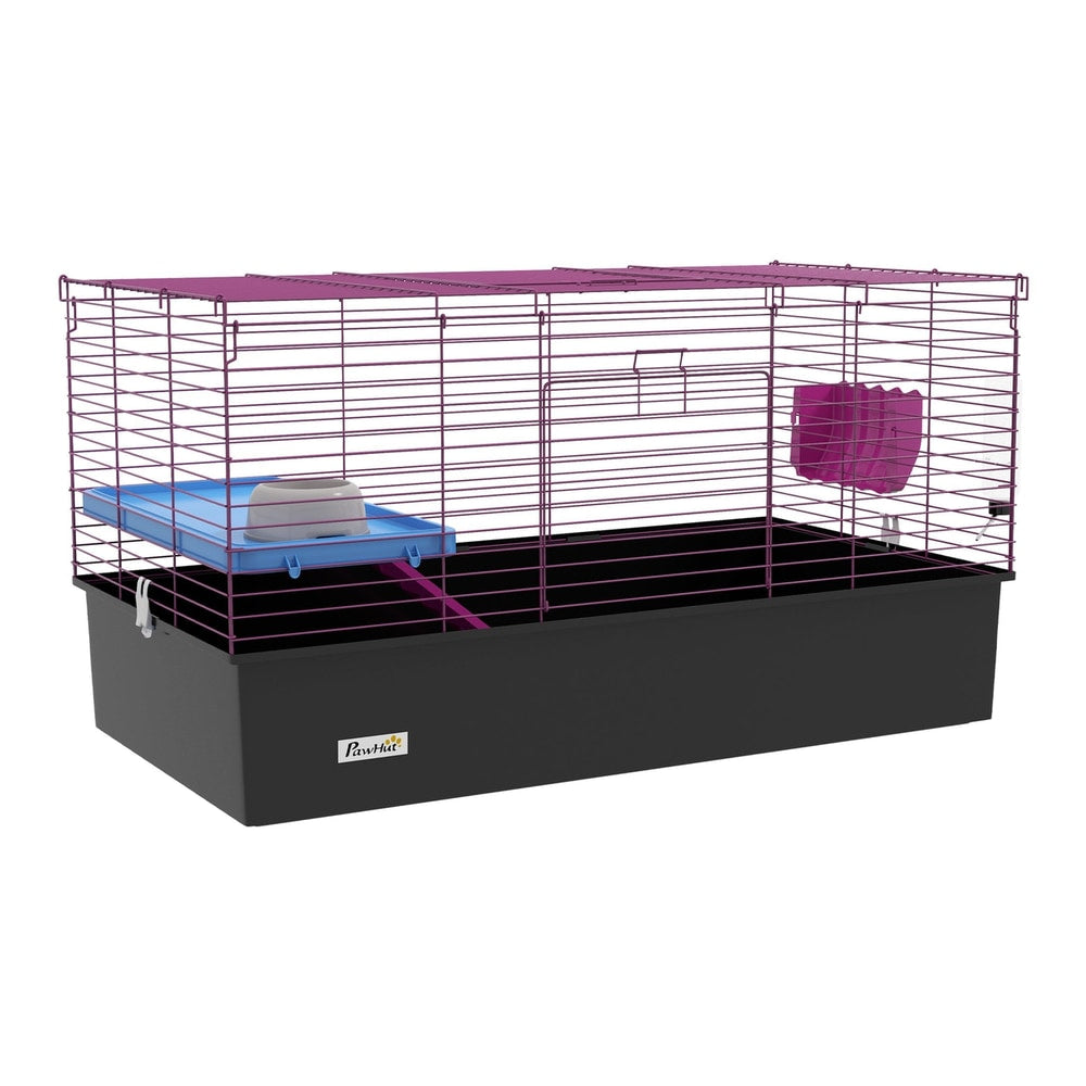 PawHut Chinchillas Small Rabbit Guinea Pig Small Animal Cage with purple wire and black base