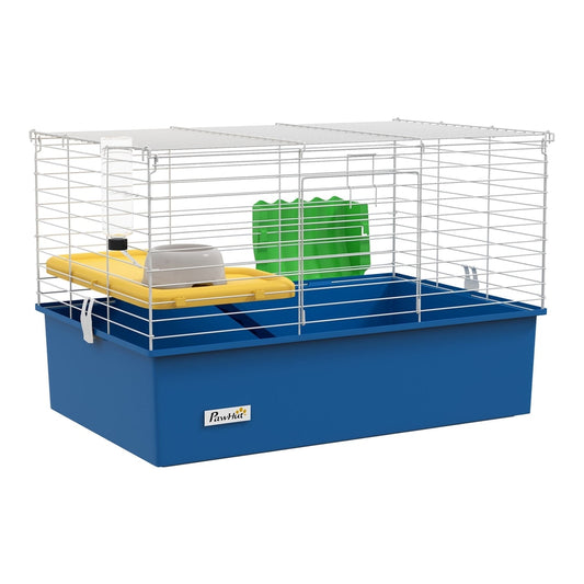 PawHut Chinchillas Small Rabbit Guinea Pig Small Animal Cage with a blue base and wire top