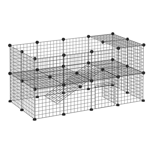 PawHut DIY Pet Playpen Metal Wire Fence assembled as a two-tier enclosure with a ramp