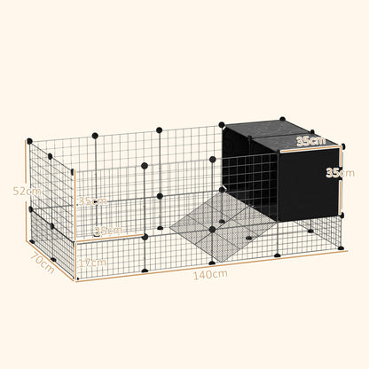 The small animal cage with orange lines indicating the dimensions of the wire and resin structure
